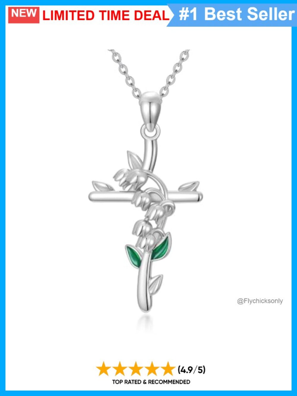 925 Sterling Silver Cross Necklace Lily of the Valley 18+2" Adj Gift